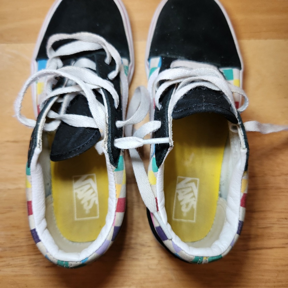 VANS Shoes Old Skool Checkerboard Sneakers Multicolor Canvas Lace Up Size 3 Kids - Picture 4 of 10